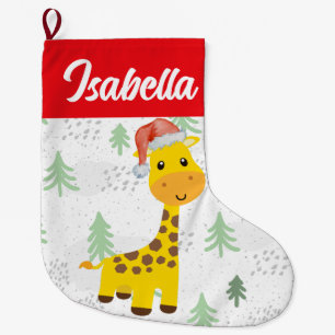 Grande Chaussette De Noël Red Joyeux Noël Giraffe Père Noël Vacances enfants