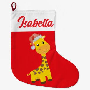 Grande Chaussette De Noël Red Joyeux Noël Giraffo zoo Santa hat Noël