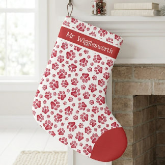 Grande Chaussette De Noël Red Watercolor Paw Print Pattern