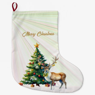 Grande Chaussette De Noël Reindeer Gold Baubles Joyeux Noël