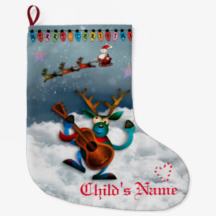 Grande Chaussette De Noël Reindeer - Joyeux Noël Père Noël Sleigh