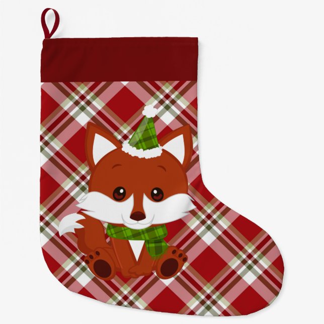 Grande Chaussette De Noël Renard de Noël rouge plaqué Stocker (Devant)