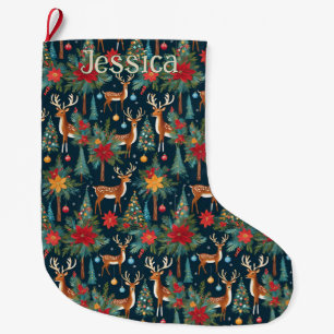 Grande Chaussette De Noël Rennes de Noël adorables avec bois