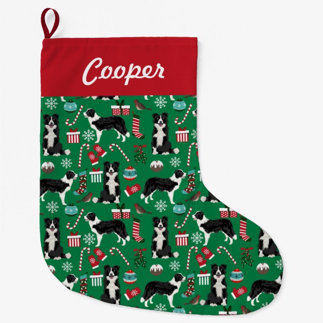 Grande Chaussette De Noël réserve de noël de collie-frontière (Devant)