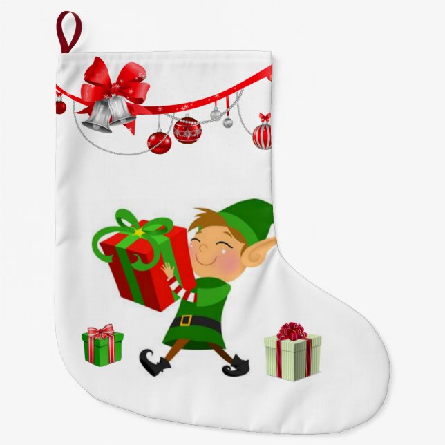 Grande Chaussette De Noël Réservoir de Noël, Elfe de Noël (Devant)