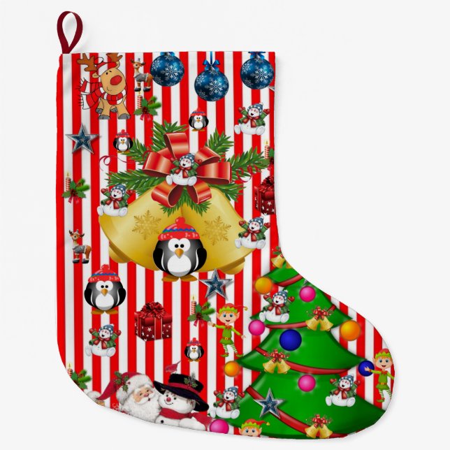 Grande Chaussette De Noël Réservoir de Noël, manchot de Noël (Devant)