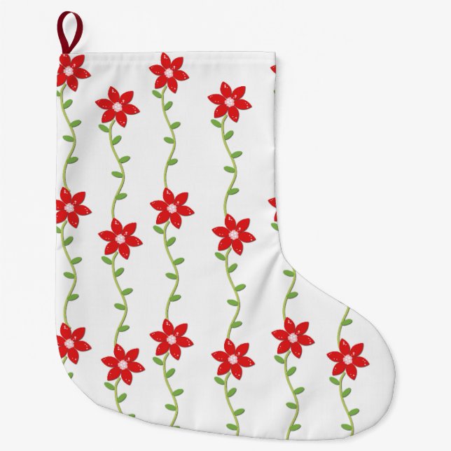 Grande Chaussette De Noël Réservoir de Noël, Poinsettia (Devant)