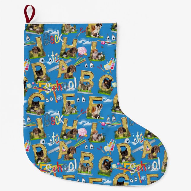Grande Chaussette De Noël Retour À L'École ABC Conception Répétée (Devant)