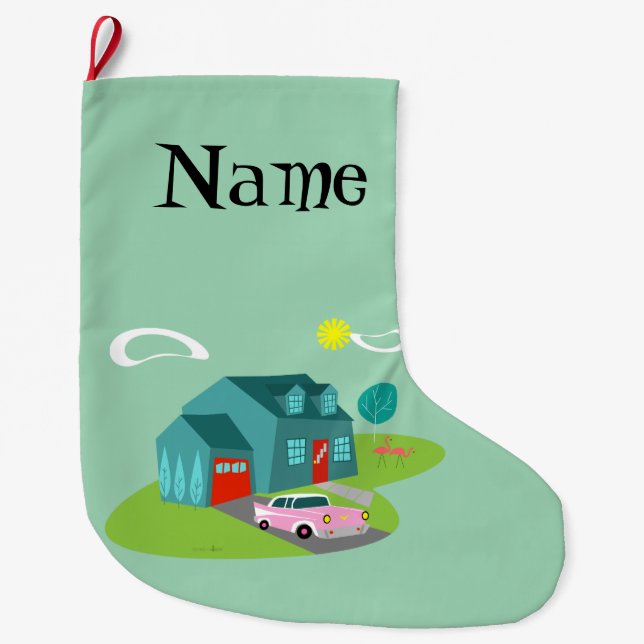 Grande Chaussette De Noël Rétro bas suburbain de Noël de Chambre (Devant)