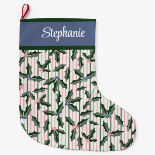 Grande Chaussette De Noël Retro Holly avec nom