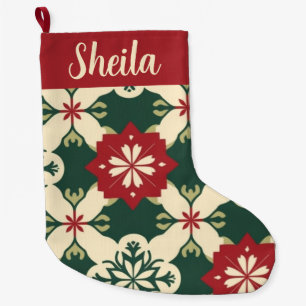 Grande Chaussette De Noël Retro Personnalisé Rouge et Vert Plaid