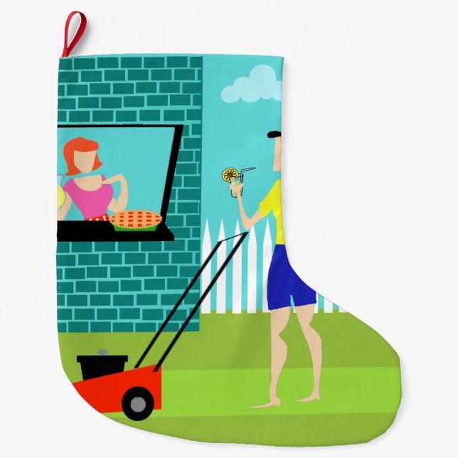 Grande Chaussette De Noël Rétro samedi matin bas de Noël (Devant)