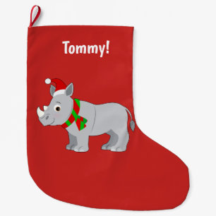 Grande Chaussette De Noël Rhinocéros habillé pour Noël !