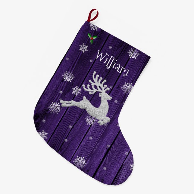 Grande Chaussette De Noël Rindeer de Noël violet rustique (Devant (Accrochage))
