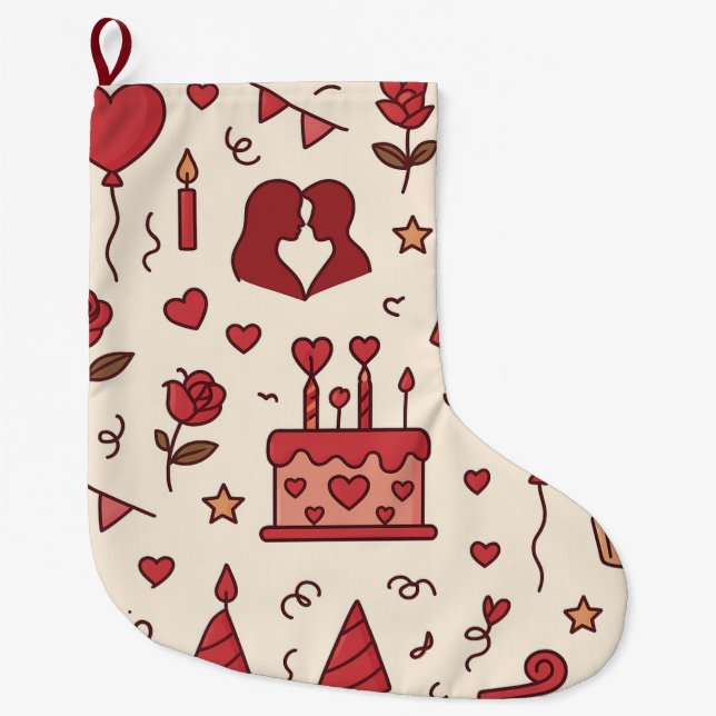 Grande Chaussette De Noël Romantic Celebration Doodle Pattern (Devant)