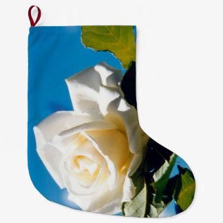 Grande Chaussette De Noël Rose blanche, ciel bleu