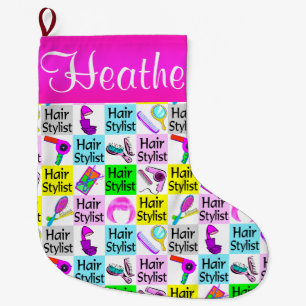 GRANDE CHAUSSETTE DE NOËL ROSE PERSONNALISÉE CHEVEUX STYLISTE NOËL STOCKAGE