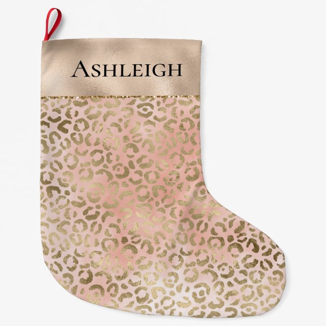 Grande Chaussette De Noël Rose Rose Blush Gold Leopard Nom du Poster de anim (Devant)