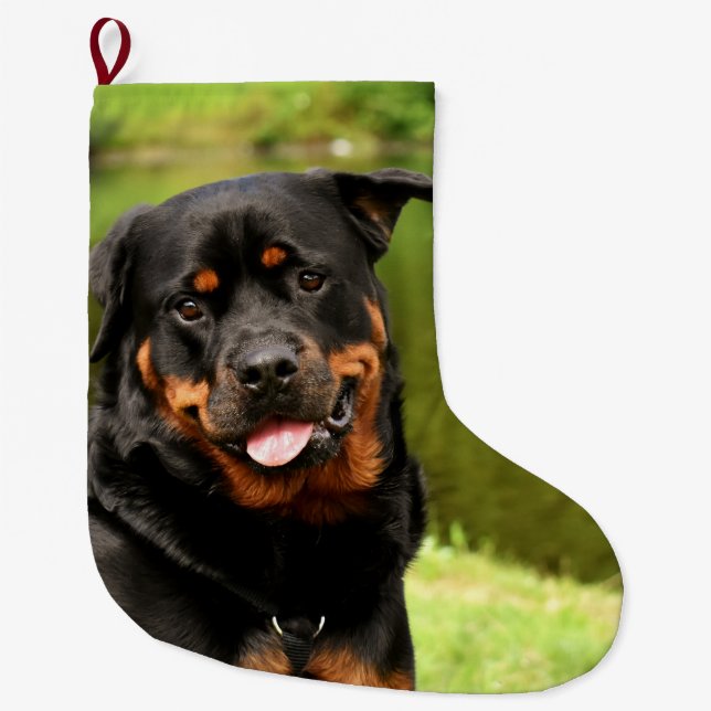 Grande Chaussette De Noël Rottweiler Joyeux Noël Stocker (Devant)