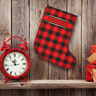 Grande Chaussette De Noël Rouge et noir Plaid Nom du Motif moderne Eyecatchi