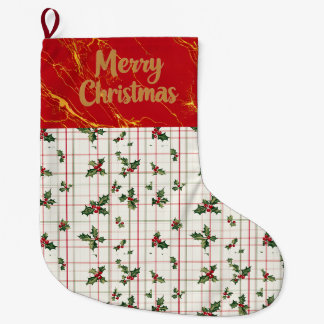 Grande Chaussette De Noël Rouge Et Or