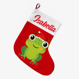 Grande Chaussette De Noël Rouge Joyeux Noël Grenouille verte Noël chapeau No