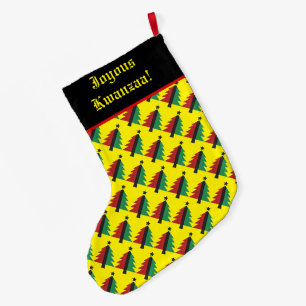 Grande Chaussette De Noël Rouge noir vert sapin de Noël Motif Kwanzaa