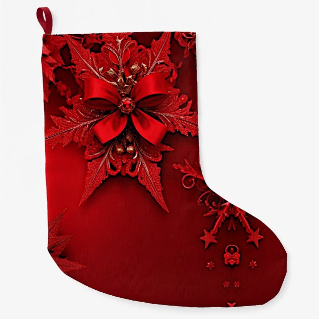Grande Chaussette De Noël Rouge Ruban Floral Vacances Noël Stocker (Devant)