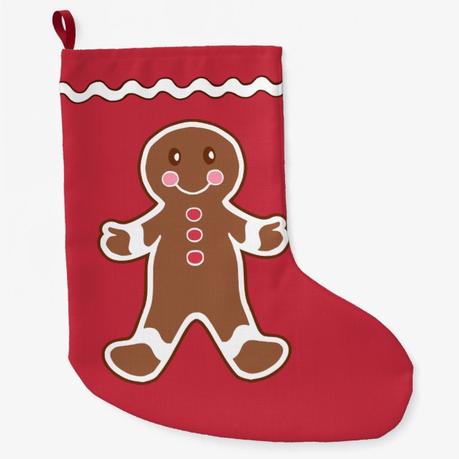 Grande Chaussette De Noël Roulement de pain d'épice rouge (Devant)