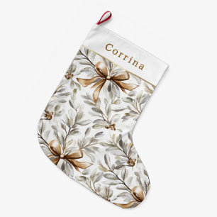 Grande Chaussette De Noël Rubans en pain d'épice blanc crème