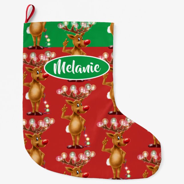 Grande Chaussette De Noël Rudolph Reindeer, fille sur mesure, bas de Noël (Devant)