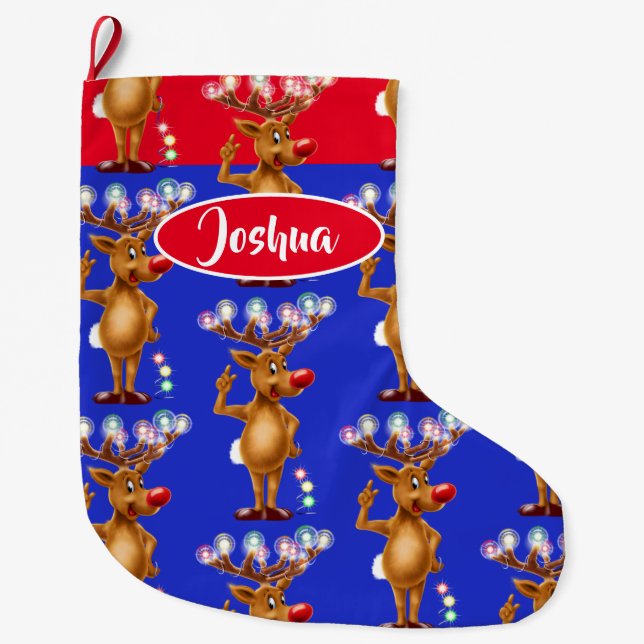 Grande Chaussette De Noël Rudolph Reindeer garde sur mesure (Devant)