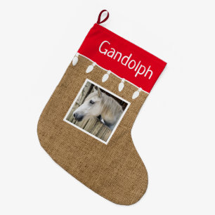 Grande Chaussette De Noël Rustic Horse Noël Stocker 1 Photo Burlap