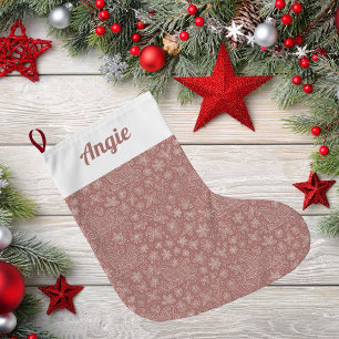 Grande Chaussette De Noël Rustic Pink Doodle Noël Motif de l'aube de Noël