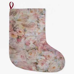 Grande Chaussette De Noël Rustique rougissent la typographie florale de