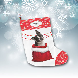 Grande Chaussette De Noël Sac cadeau mignon Boston Terrier Dog Snowflake Fro