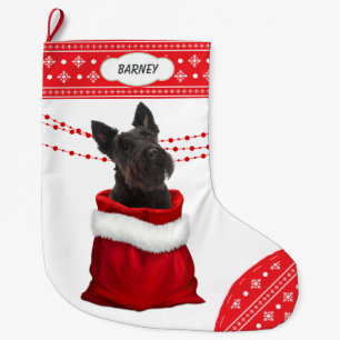 Grande Chaussette De Noël Sac cadeau Scottish Terrier Dog Snowflake Bordure