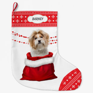 Grande Chaussette De Noël Sac cadeau Shih Tzu Snowflake Bordure