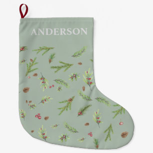 Grande Chaussette De Noël Saga Green botanique élégant moderne cadeau famili