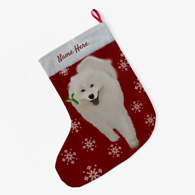 Grande Chaussette De Noël Samoyeux Noël Stocker 2 côtés PERSONNALISER (Dos (Accrochage))