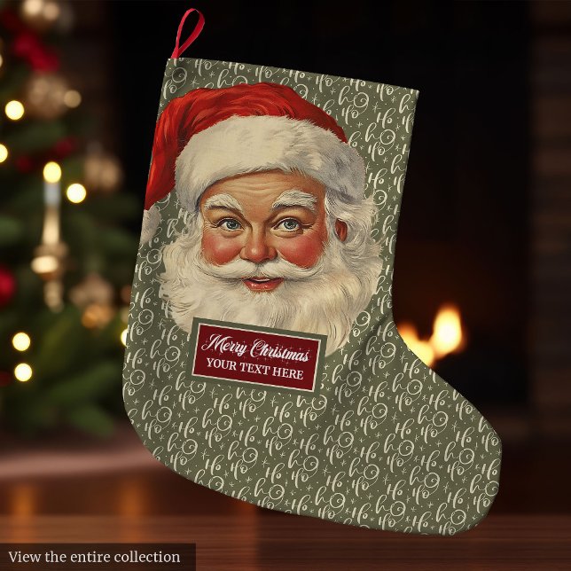 Grande Chaussette De Noël Santa Claus vintage Noël Stocker Personnaliser (Vintage Santa Claus Christmas Stocking Personalized Name)