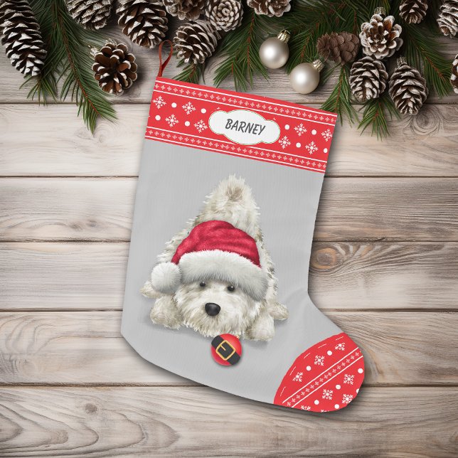 Grande Chaussette De Noël Santa Hat Joueur Westie Snowflake Frontière (Créateur téléchargé)