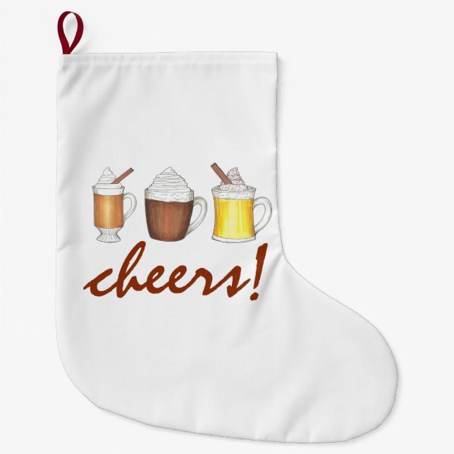 Grande Chaussette De Noël Santé! Noël d'hiver Fêtes de cacao rhum Eggnog (Devant)