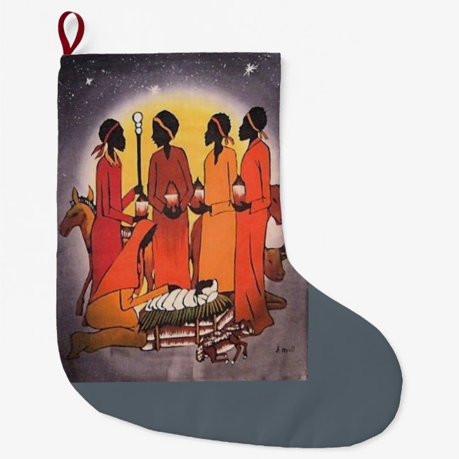 Grande Chaussette De Noël Scène africaine de nativité de Noël (Devant)