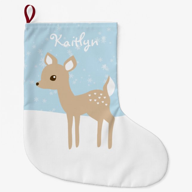 Grande Chaussette De Noël Scène douce d'hiver de faon (Devant)