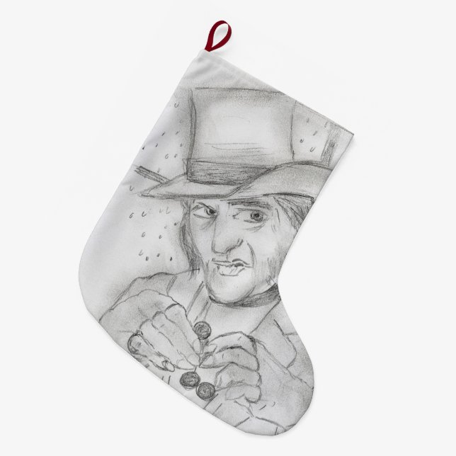 Grande Chaussette De Noël Scrooge en noir et blanc (Devant (Accrochage))