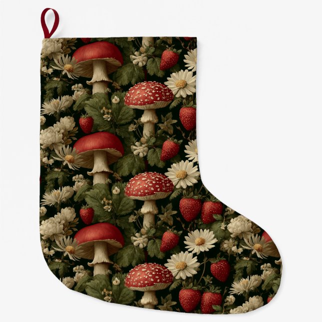 Grande Chaussette De Noël Seamless Pattern with Red Fly Agaric and Flowers (Devant)