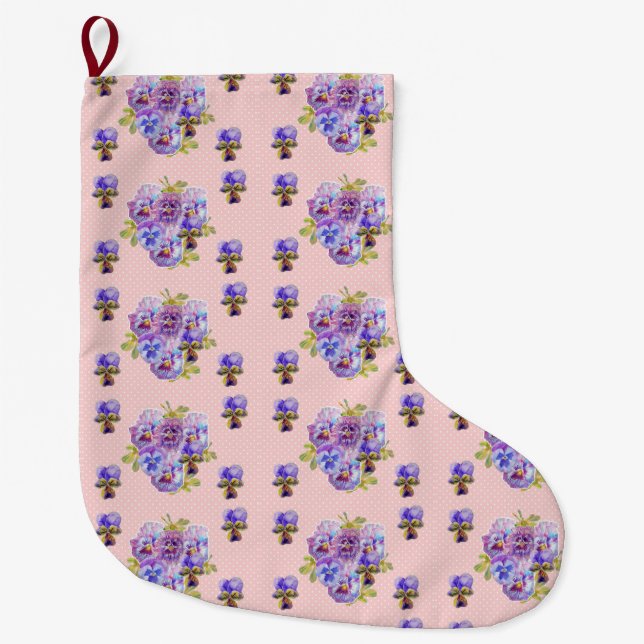Grande Chaussette De Noël Shabby Chic Floral Polka Dot Christmas Stocking (Devant)