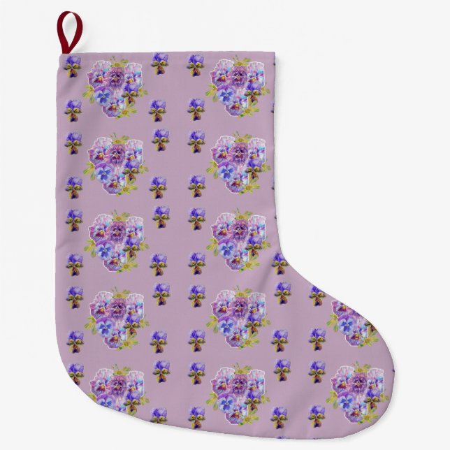 Grande Chaussette De Noël Shabby Chic Floral Purple lilas Noël Stocking (Devant)