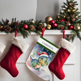 Grande Chaussette De Noël Silencieux Dinosaure de Noël